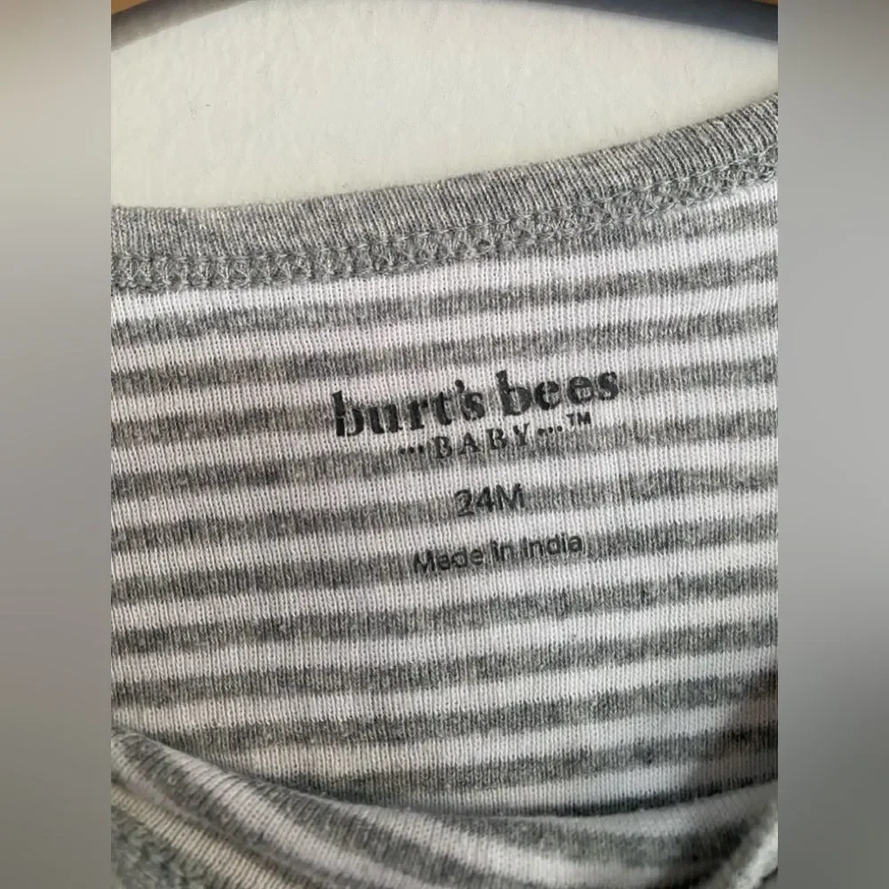 Organic Burt’s bees baby longsleeve One Piece Grey Striped 24M